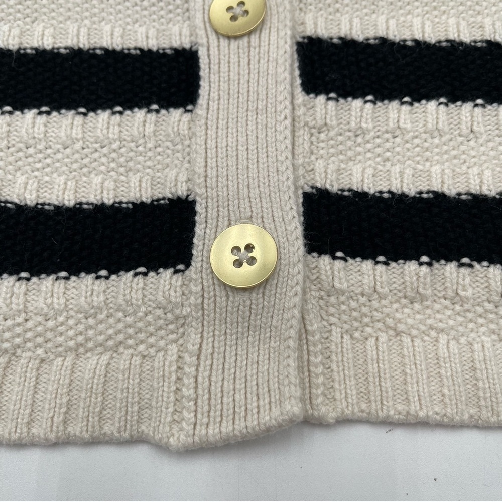 J Jill Wherever Collection Striped Black Ivory Knit Cardigan Large Petite Office - Picture 7 of 12